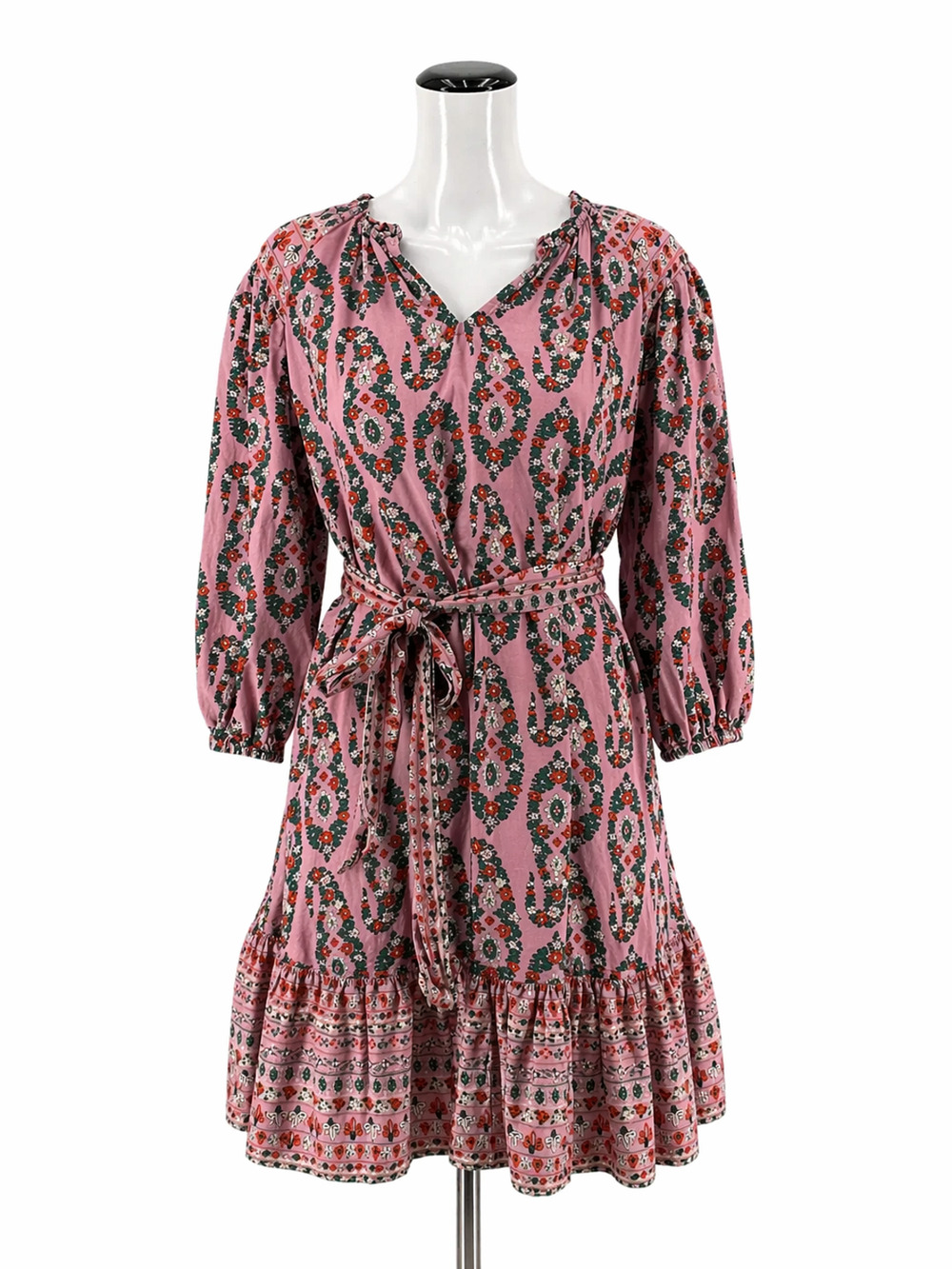 Knox Rose Floral Boho Midi Dress Tie Waist 3/4 Sleeve Size Small